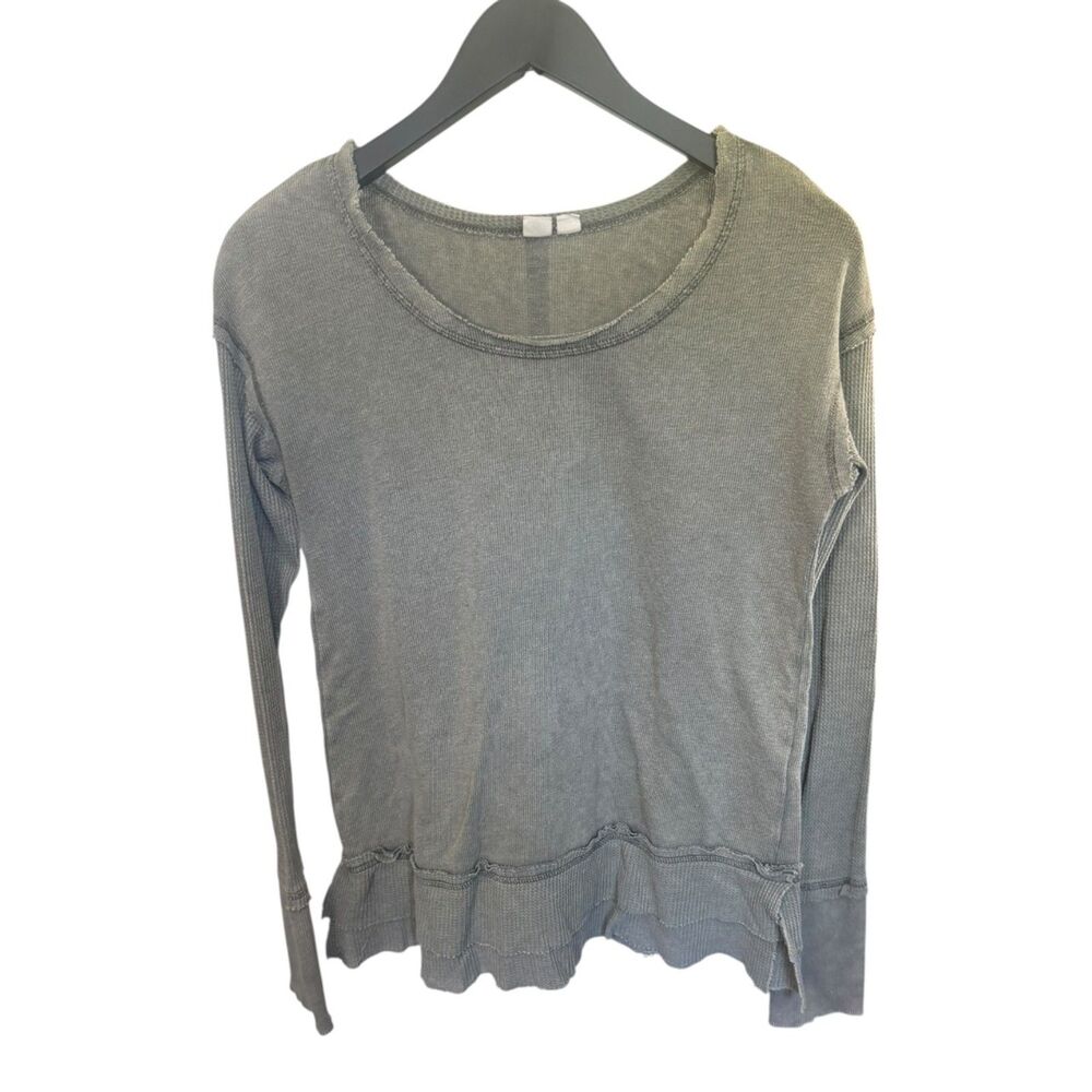 Melrose and Market Waffle Knit Thermal Top M Gray Ruffle Tunic Long Sleeve